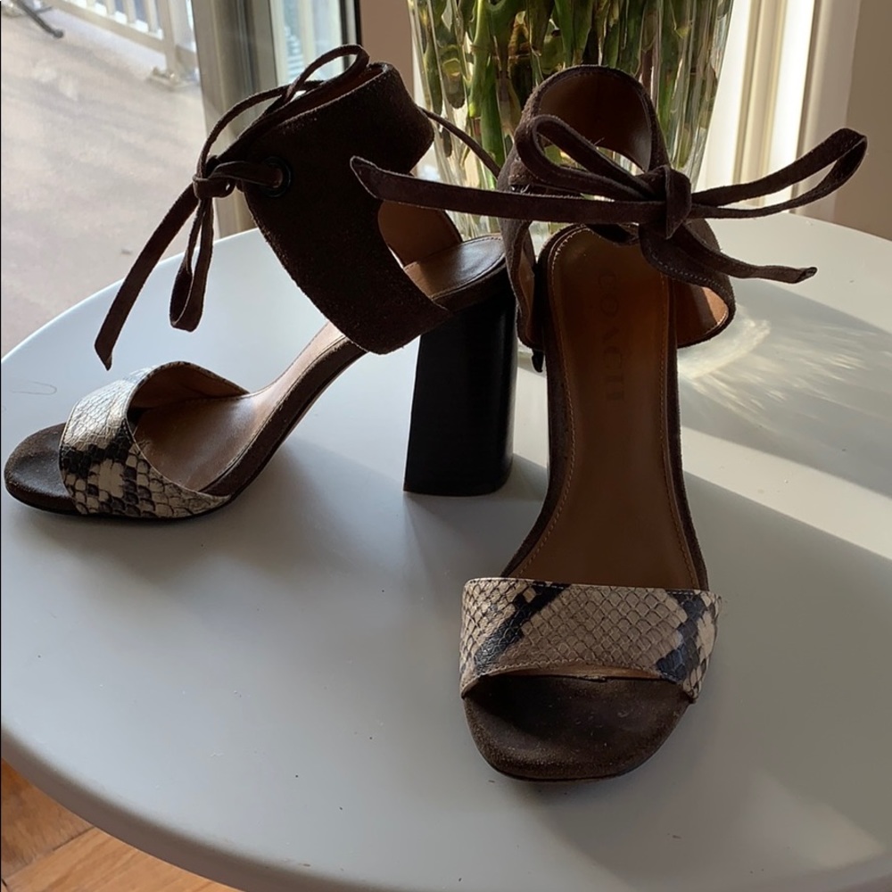 Coach Lux Snake Suede Sandals with leather tie Sz 6